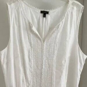 TALBOTS WHITE FULLY LINED COTTON 100% EYELET MIDI SLEEVELESS DRESS SIZE …